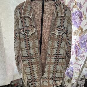 Style & Co. Plaid Pea Coat Jacket in Beige, Tan and Pink